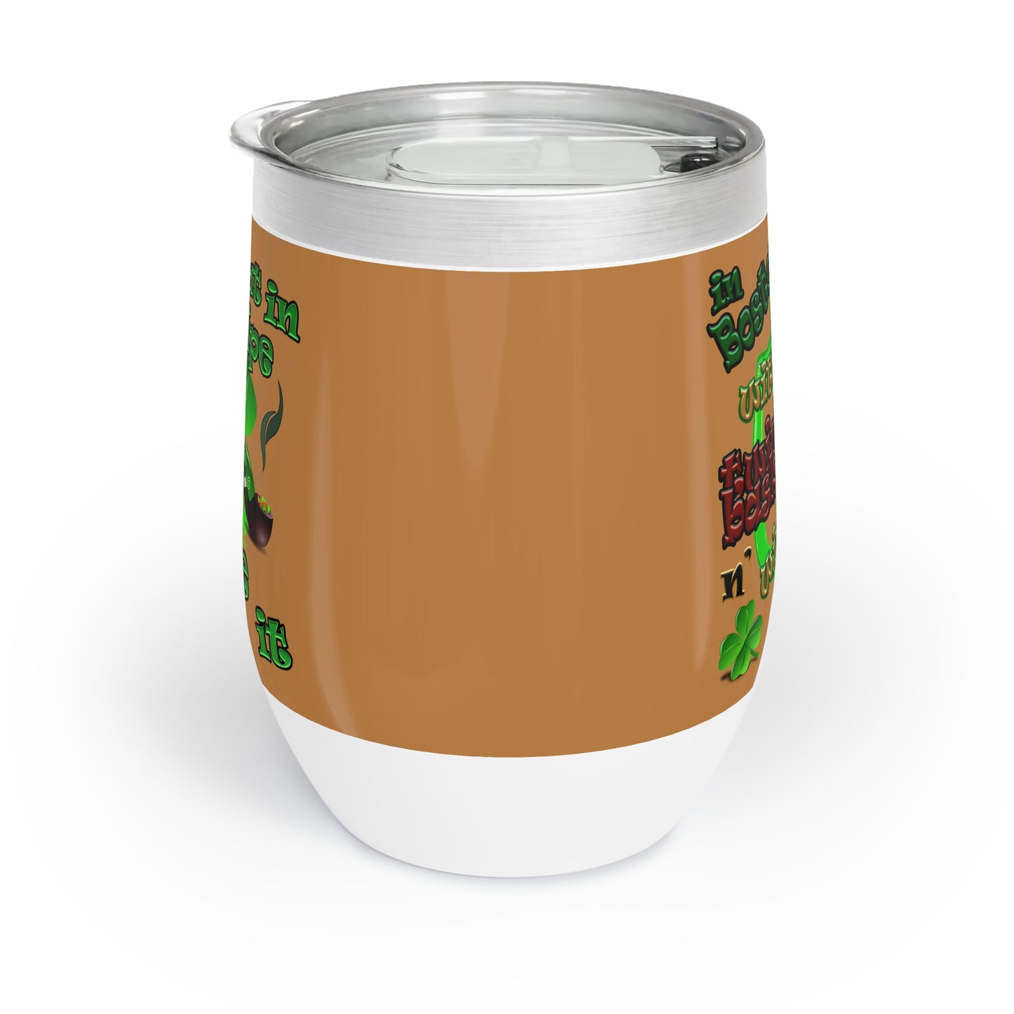 celtics logo - Chill Wine Tumbler (light brown)