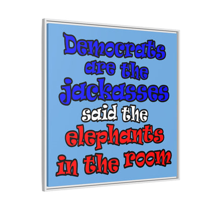 donkeys and elephants - framed canvas art (light blue)