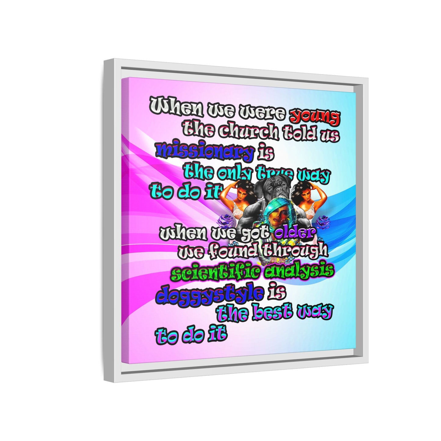 doggystyle - framed canvas art (light blue-pink wave)