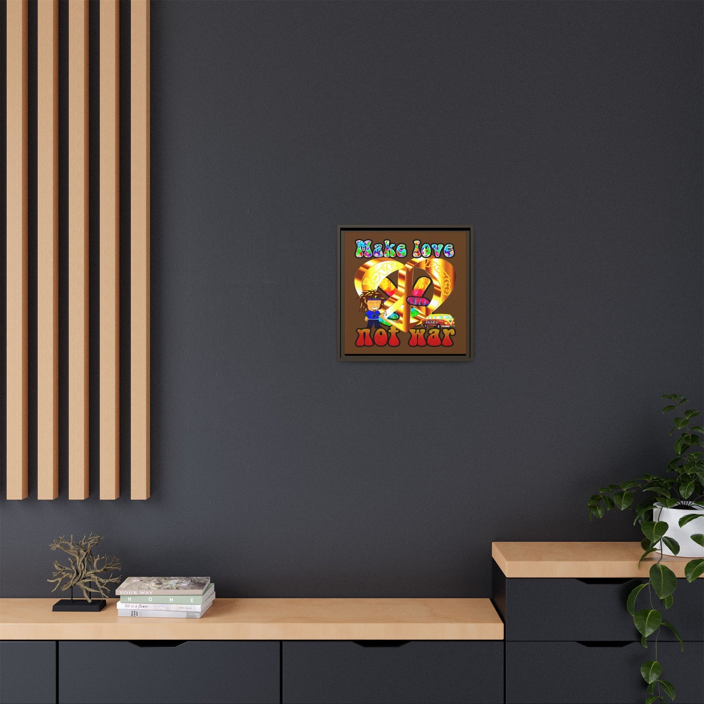 love peace - framed canvas art (brown)