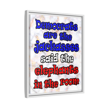 donkeys and elephants - framed canvas art (white marble)