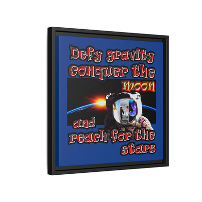 defy conquer reach - framed canvas art (dark blue)