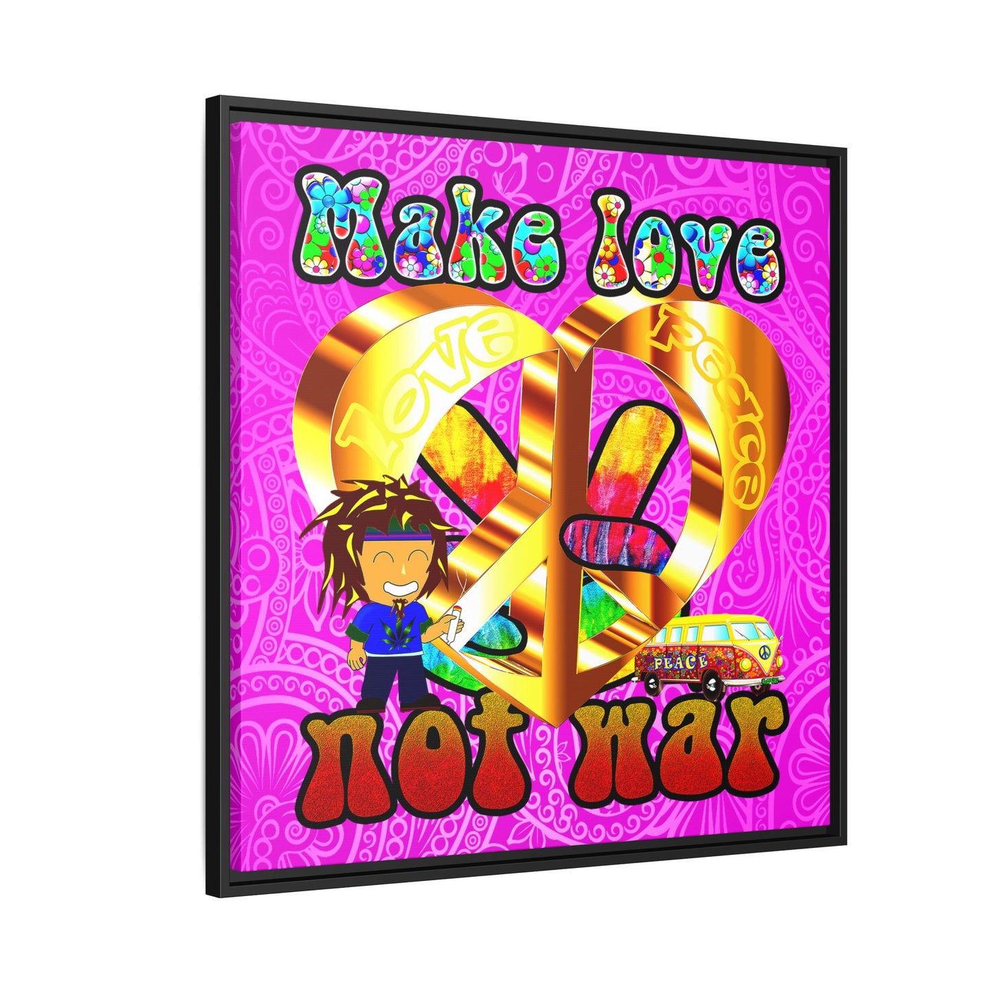 love peace - framed canvas art (pink swirl)