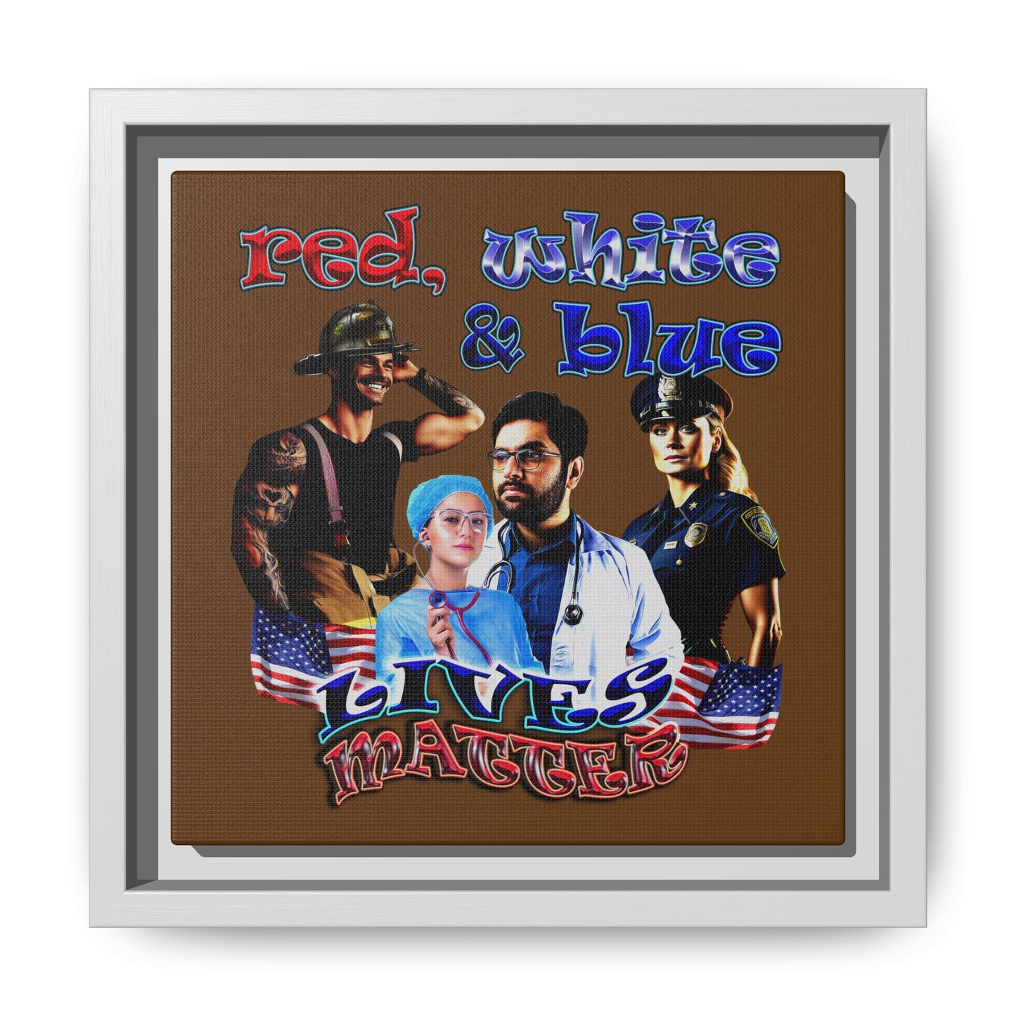 rw&b lives matter - framed canvas art (brown)