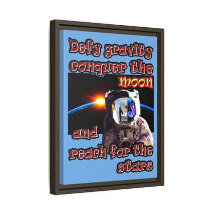 defy conquer reach - framed canvas art (light blue)