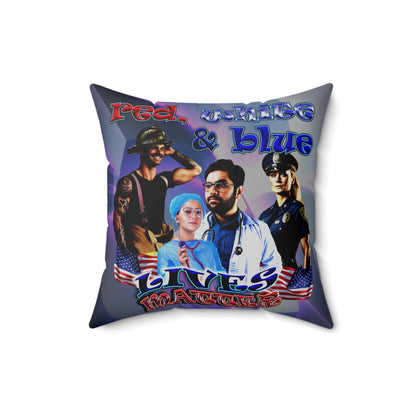 rw&b lives matter - Spun Polyester Square Pillow - (grey-pink wave)