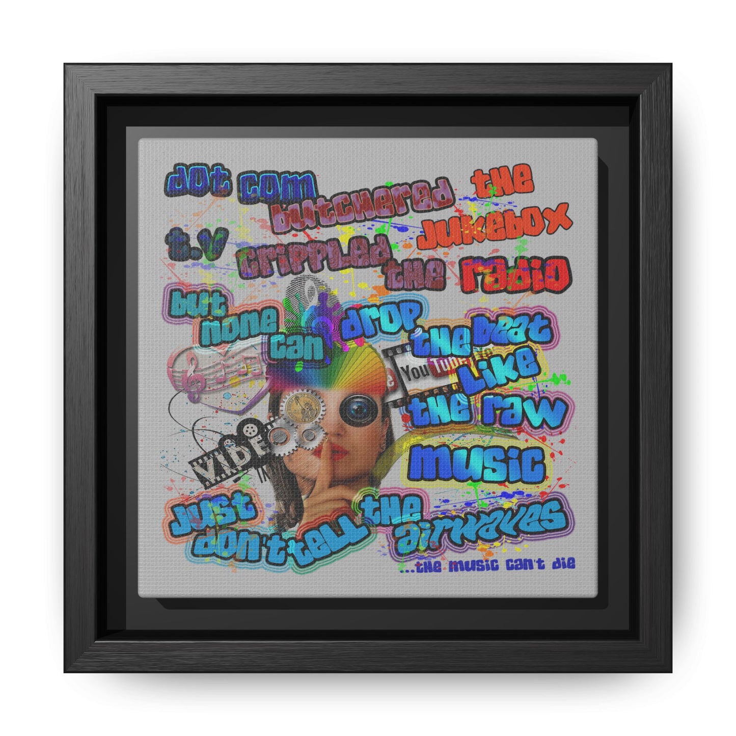 drop the beat - framed canvas art (light grey)