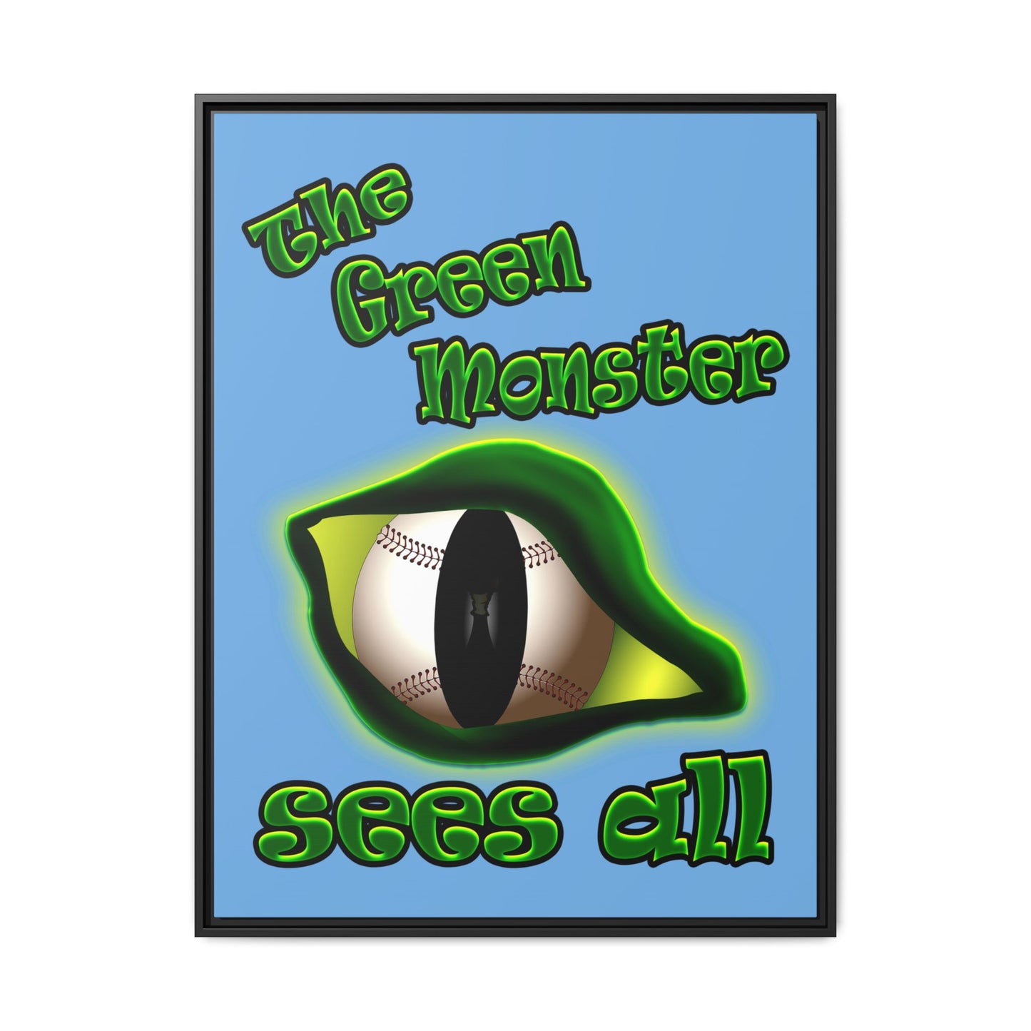 green monster - framed canvas art (light blue)