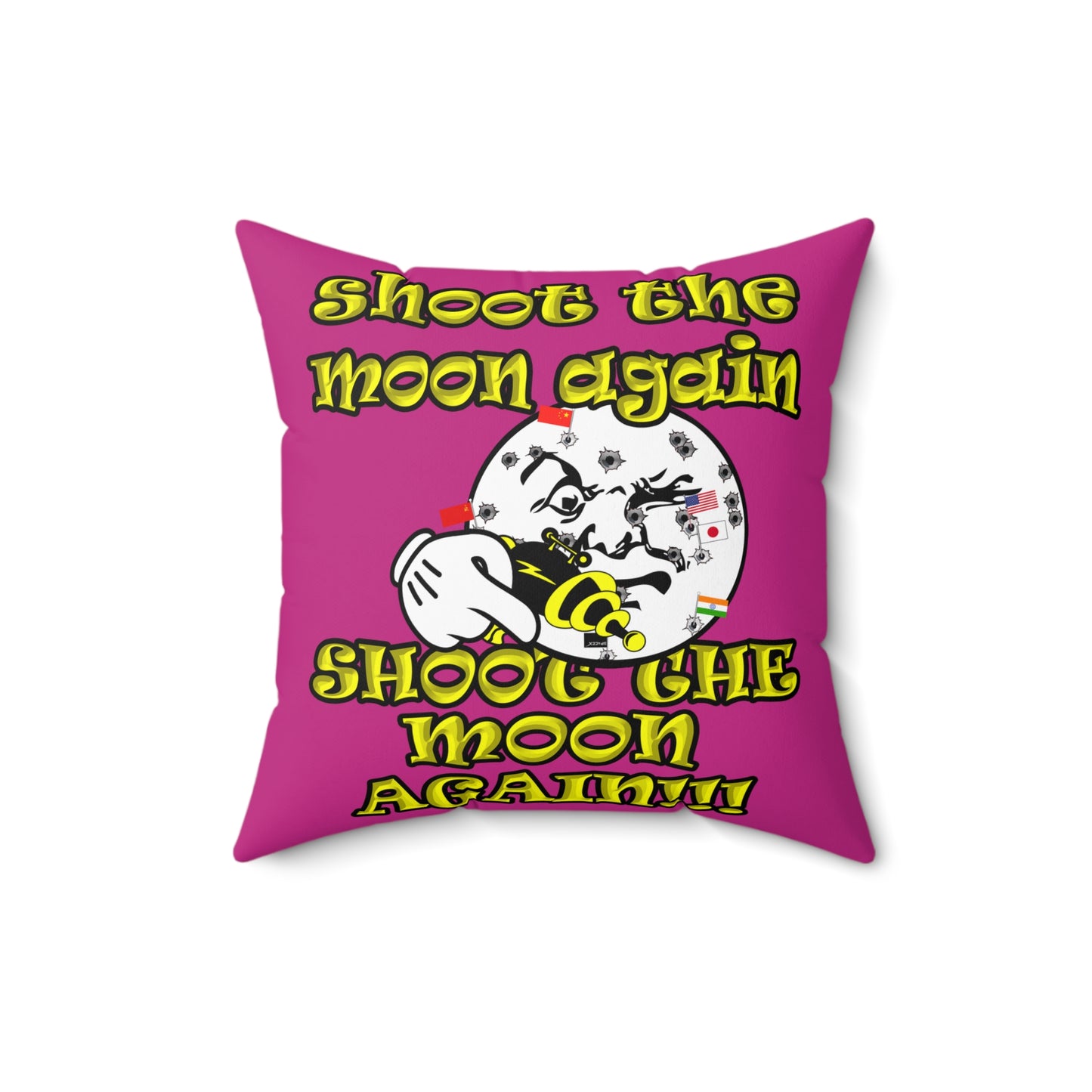 shoot the moon again - Spun Polyester Square Pillow - (pink)