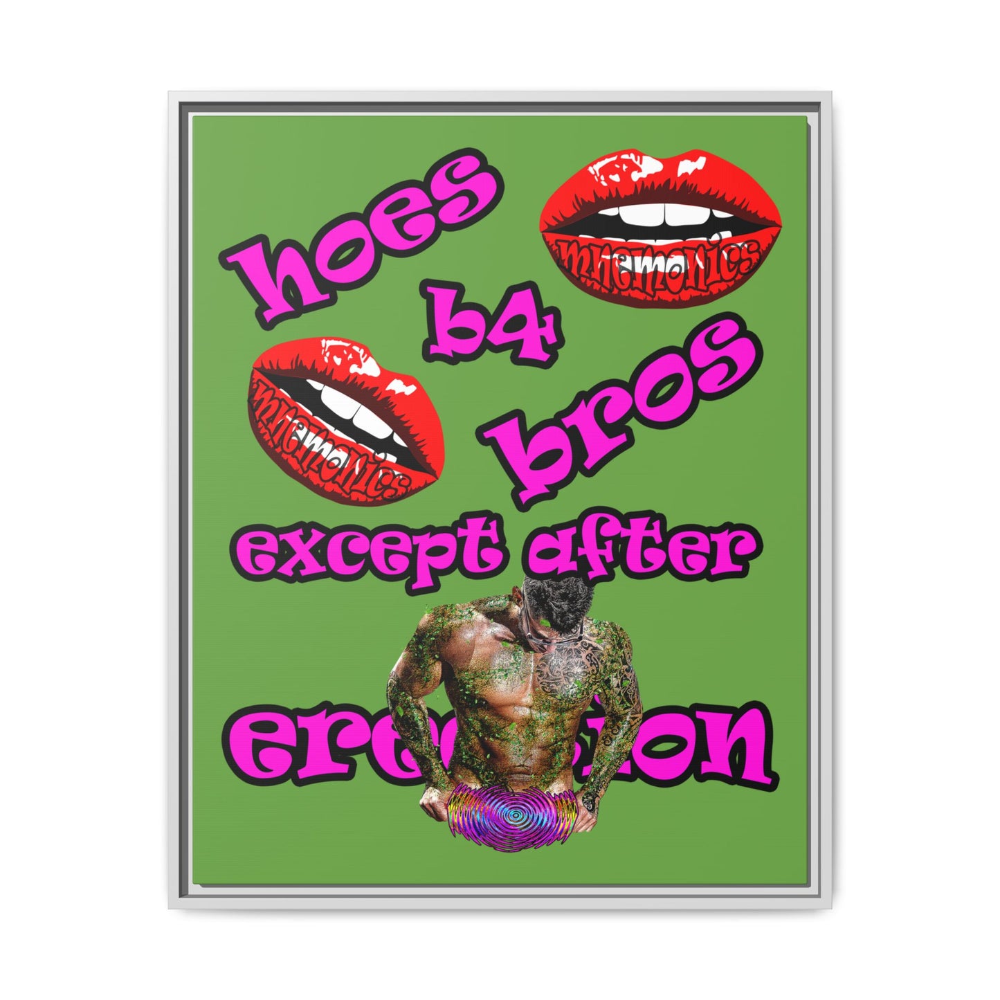 hoes b4 bros - framed canvas art (green)