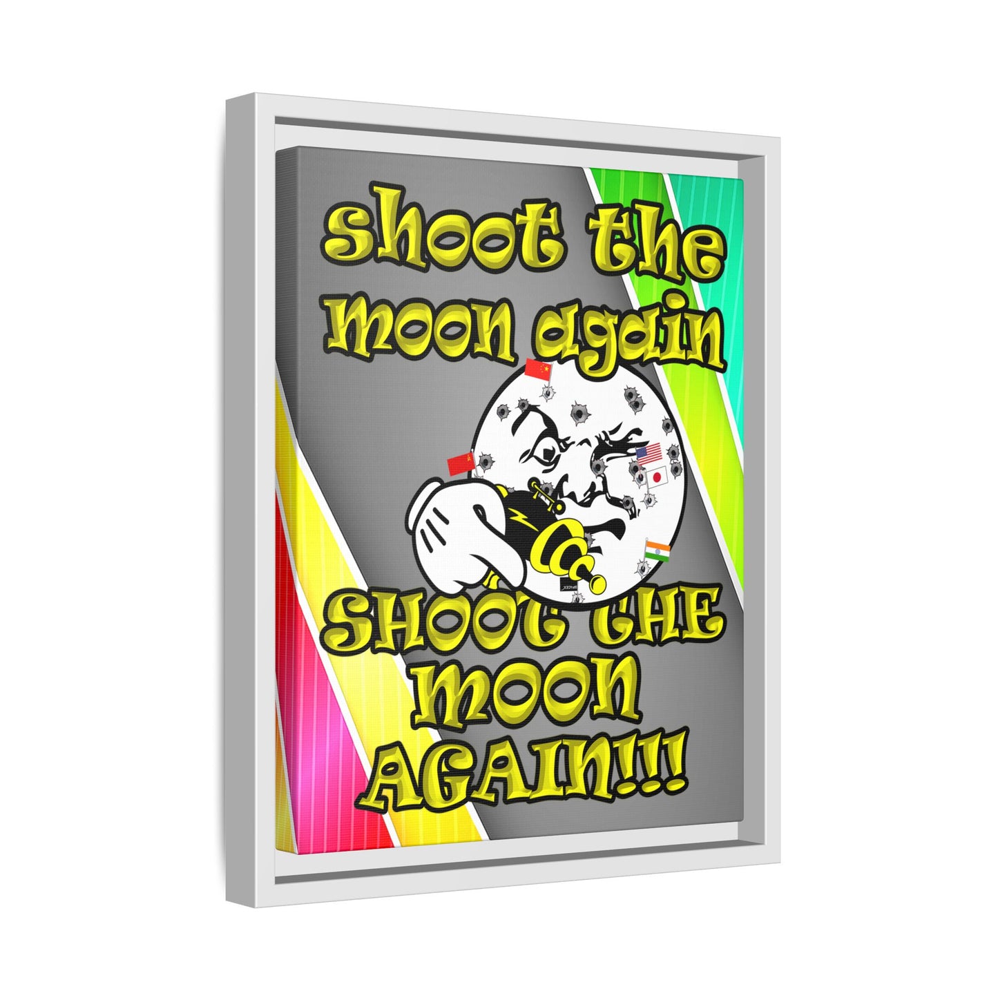 shoot the moon again - framed canvas art (rainbow split)
