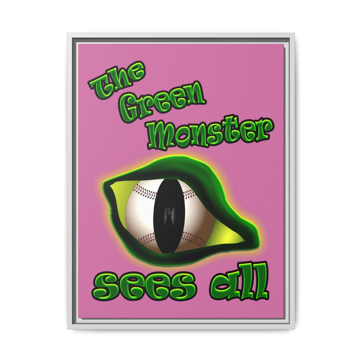 green monster - framed canvas art (light pink)