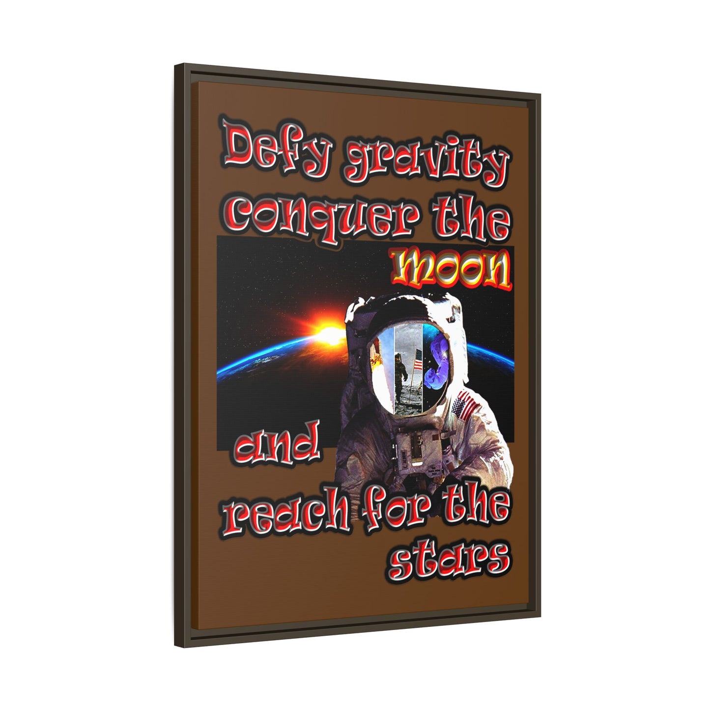 defy conquer reach - framed canvas art (brown)