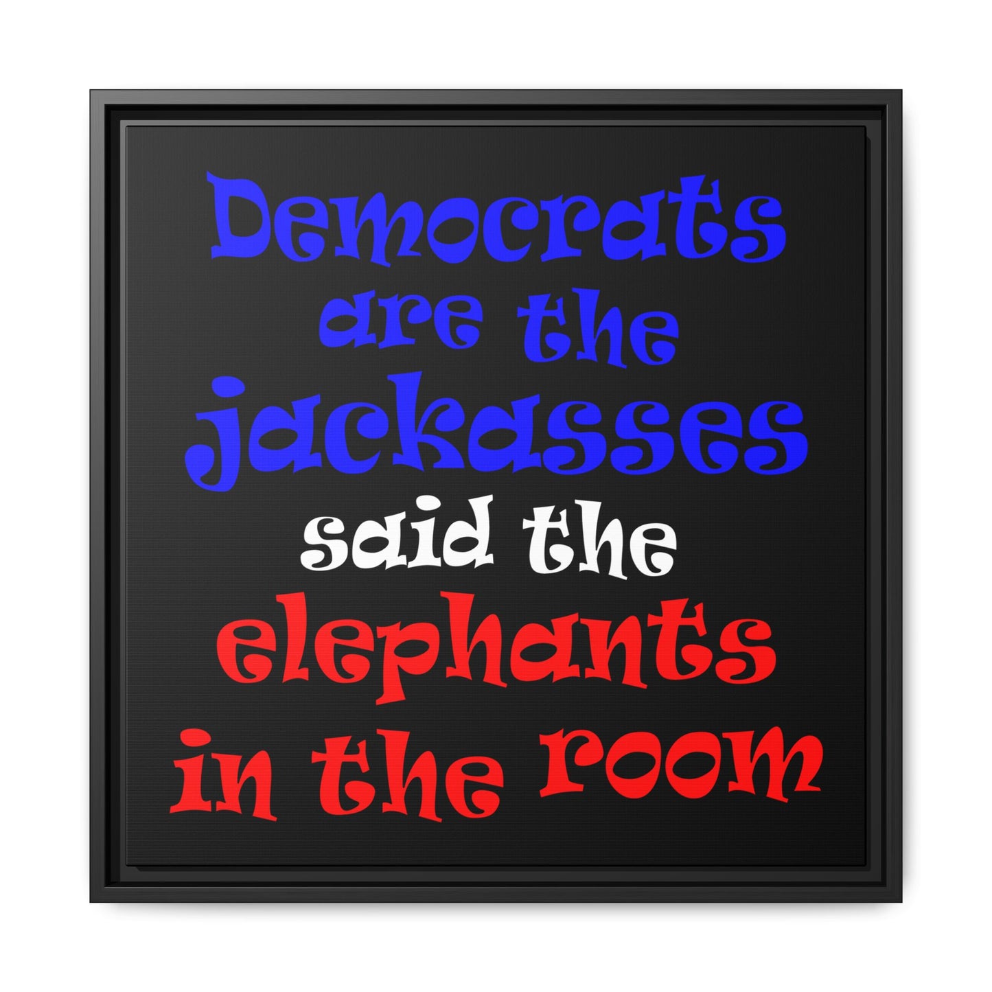 donkeys and elephants - framed canvas art (black)