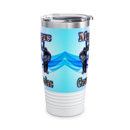 em cee squared - Ringneck Tumbler, 20oz (light blue-pink wave)