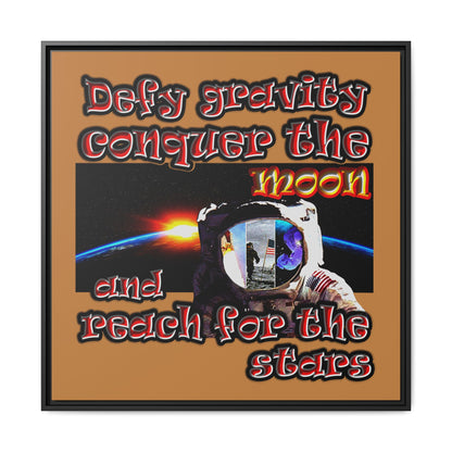 defy conquer reach - framed canvas art (light brown)