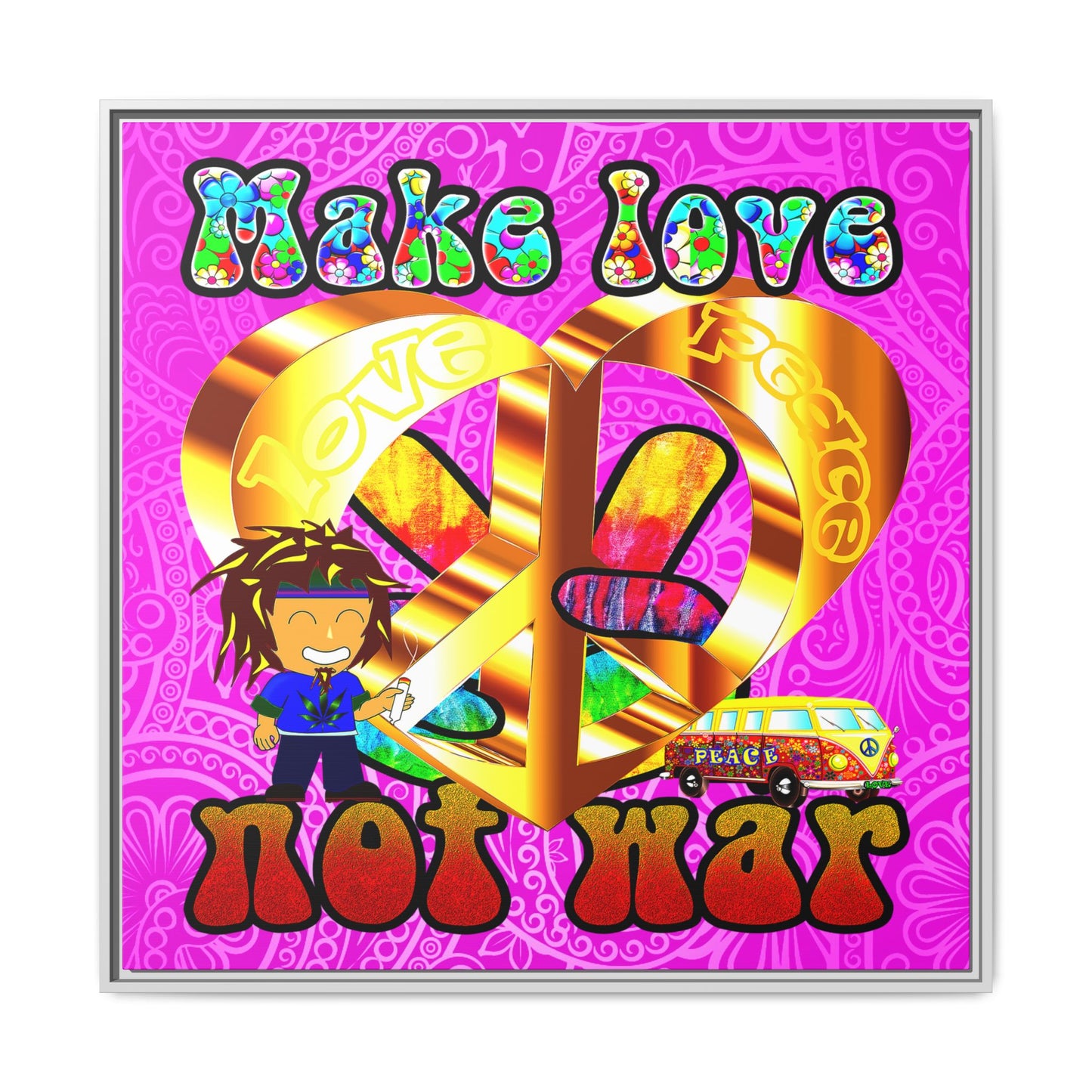love peace - framed canvas art (pink swirl)