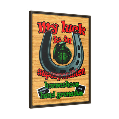 my luck - framed canvas art (butterscotch wood finish)