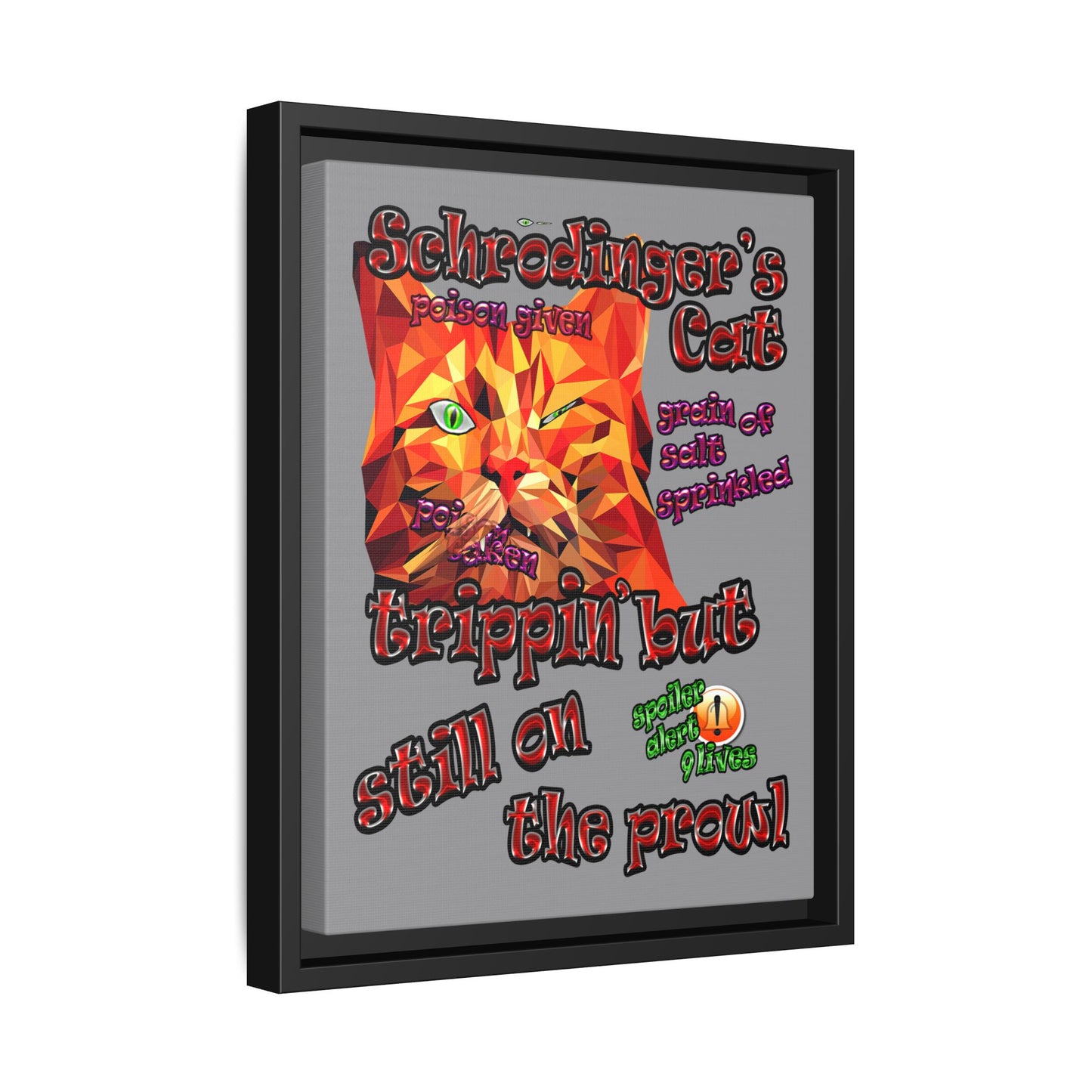 schrodinger's cat - framed canvas art (grey)