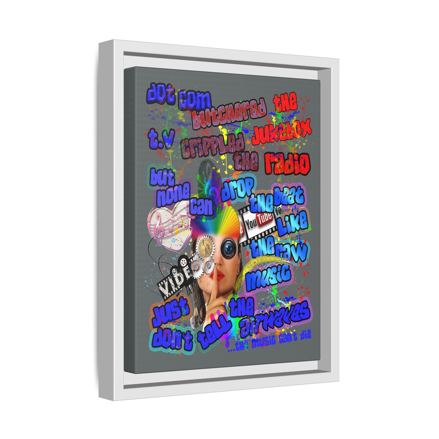 drop the beat - framed canvas art (dark grey)