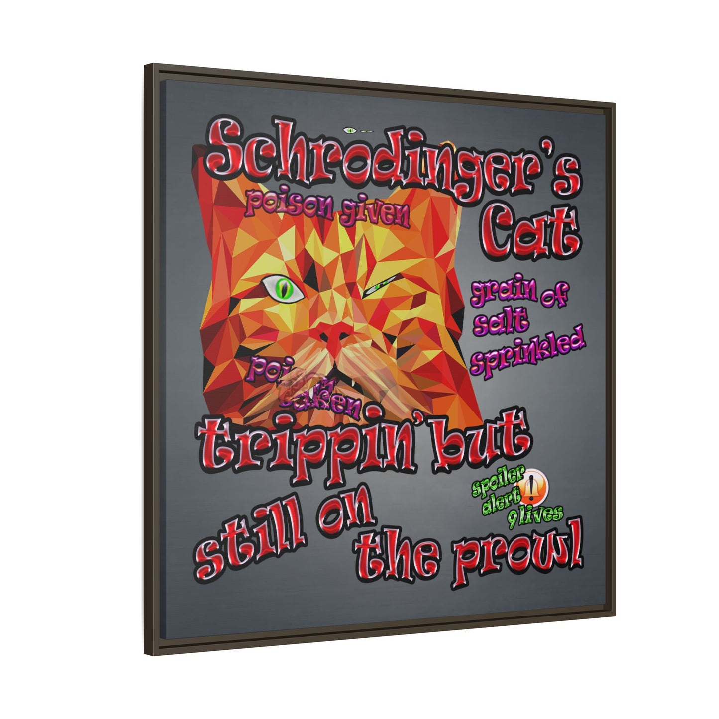 schrodinger's cat - framed canvas art (grey-light grey)