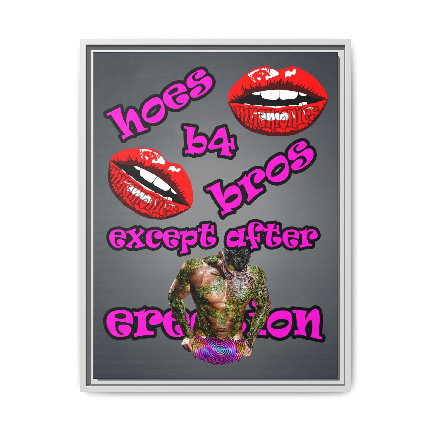 hoes b4 bros - framed canvas art (grey-light grey)