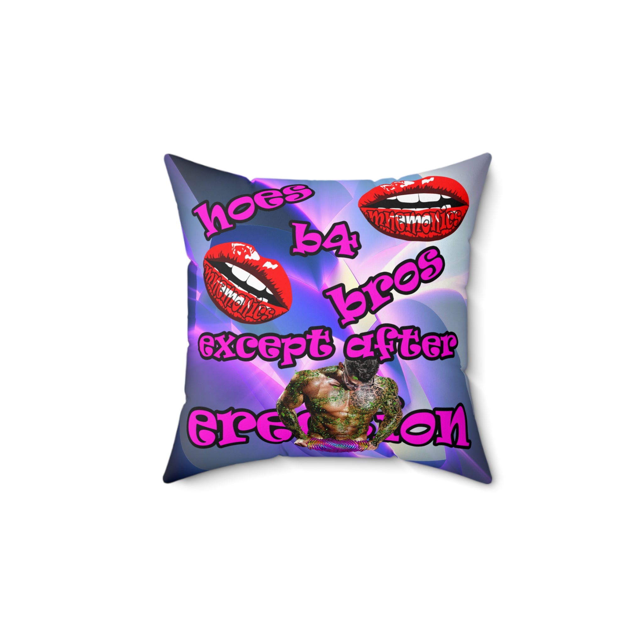 hoes b4 bros - Spun Polyester Square Pillow - (grey-pink wave)