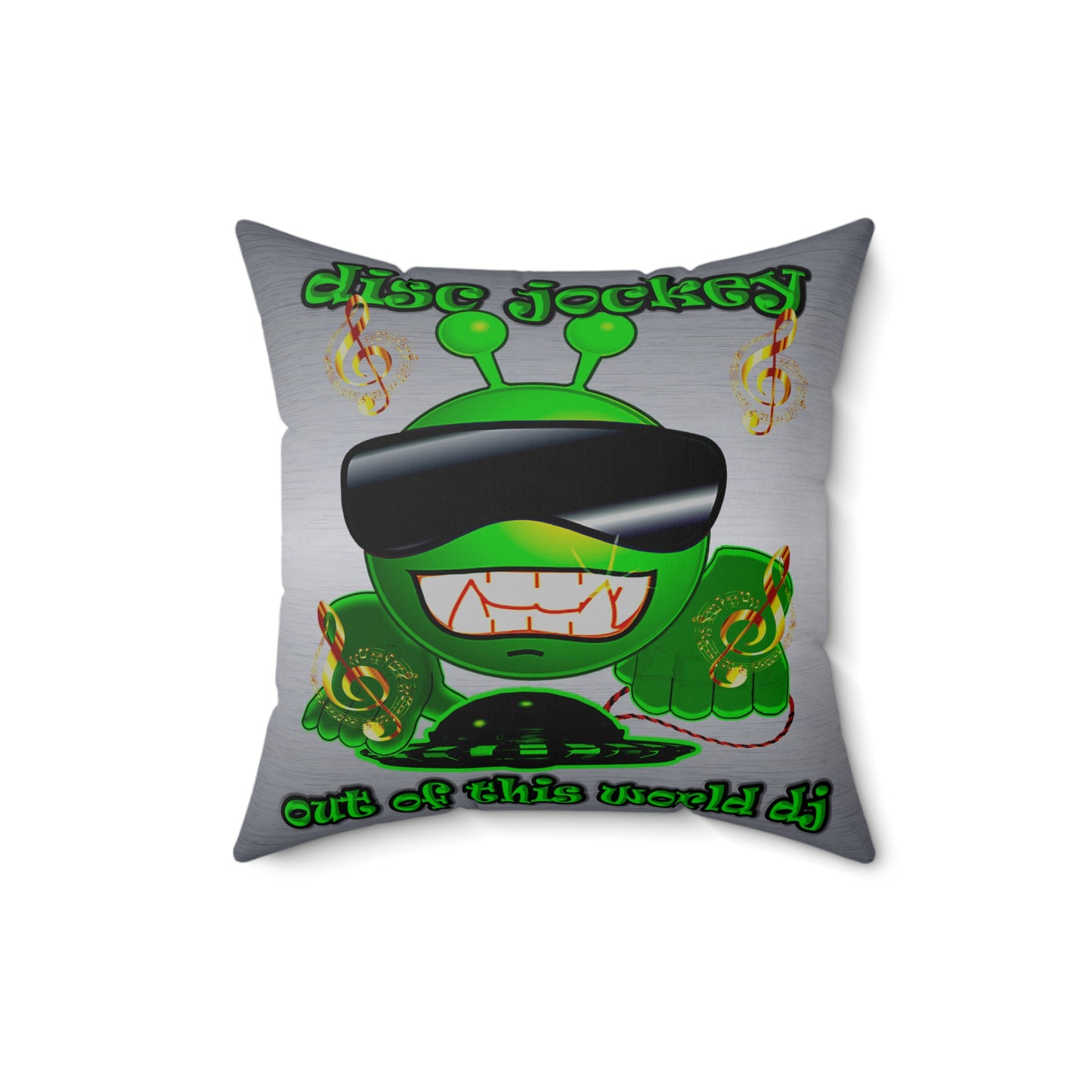 disc jockey - Spun Polyester Square Pillow - (brushed nickel)