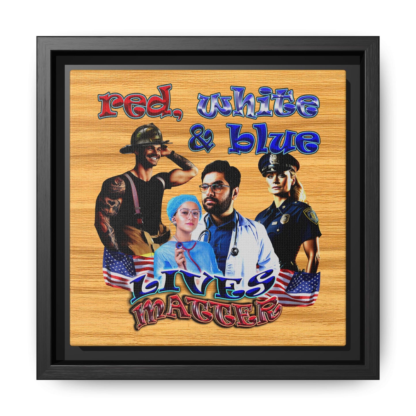 rw&b lives matter - framed canvas art (butterscotch wood finish)