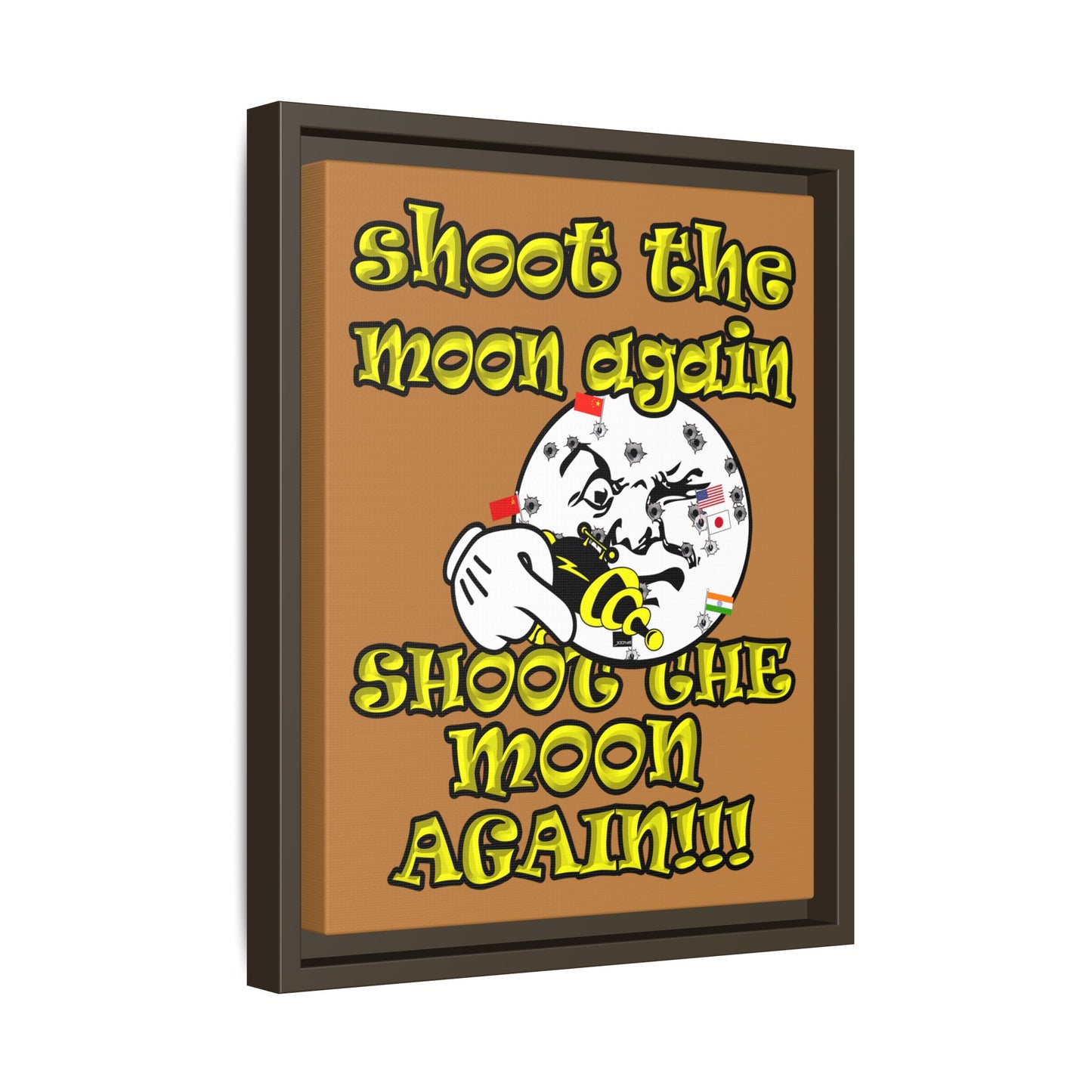 shoot the moon again - framed canvas art (light brown)