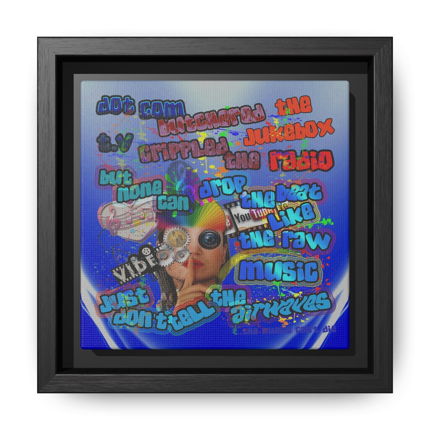 drop the beat - framed canvas art (blue-white wave)
