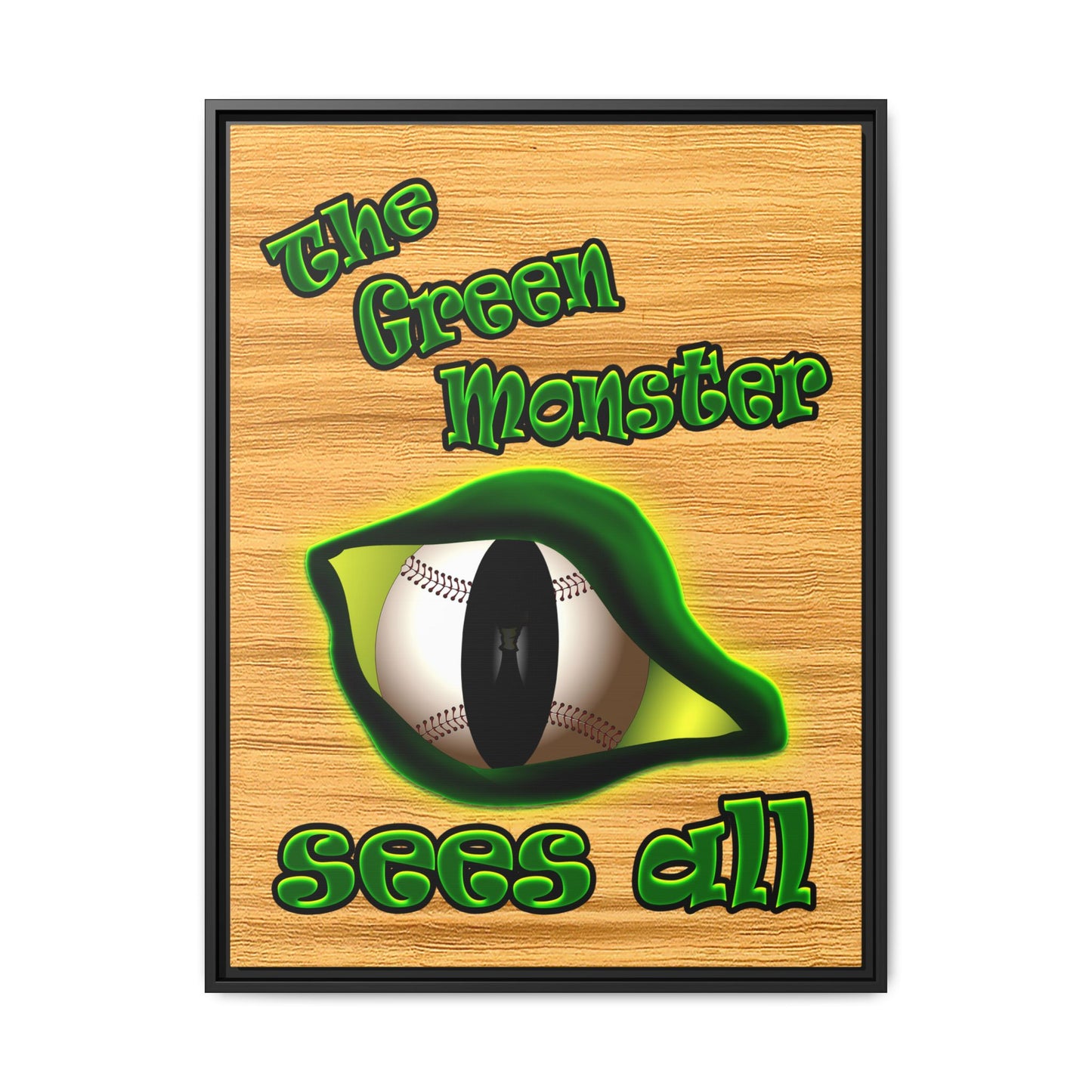 green monster - framed canvas art (butterscotch wood finish)