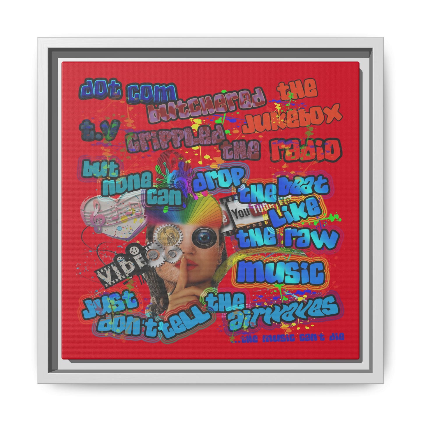 drop the beat - framed canvas art (dark red)