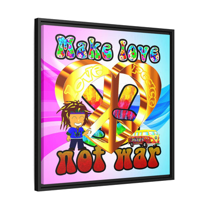 love peace - framed canvas art (light blue-pink wave)
