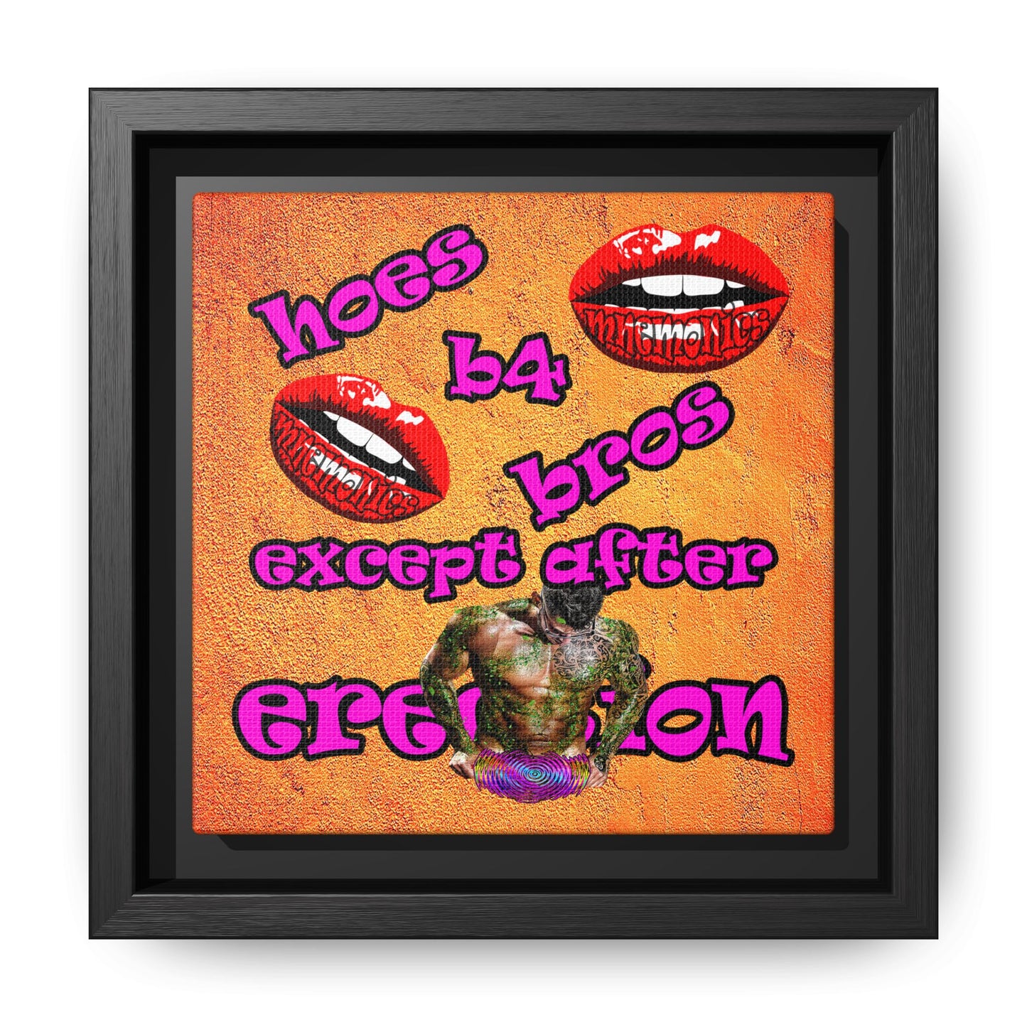 hoes b4 bros - framed canvas art (burnt orange)