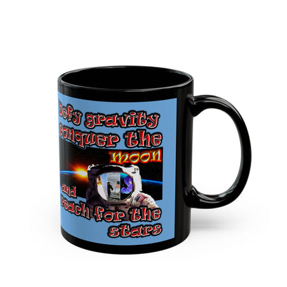 defy conquer reach - Black Mug (light blue)