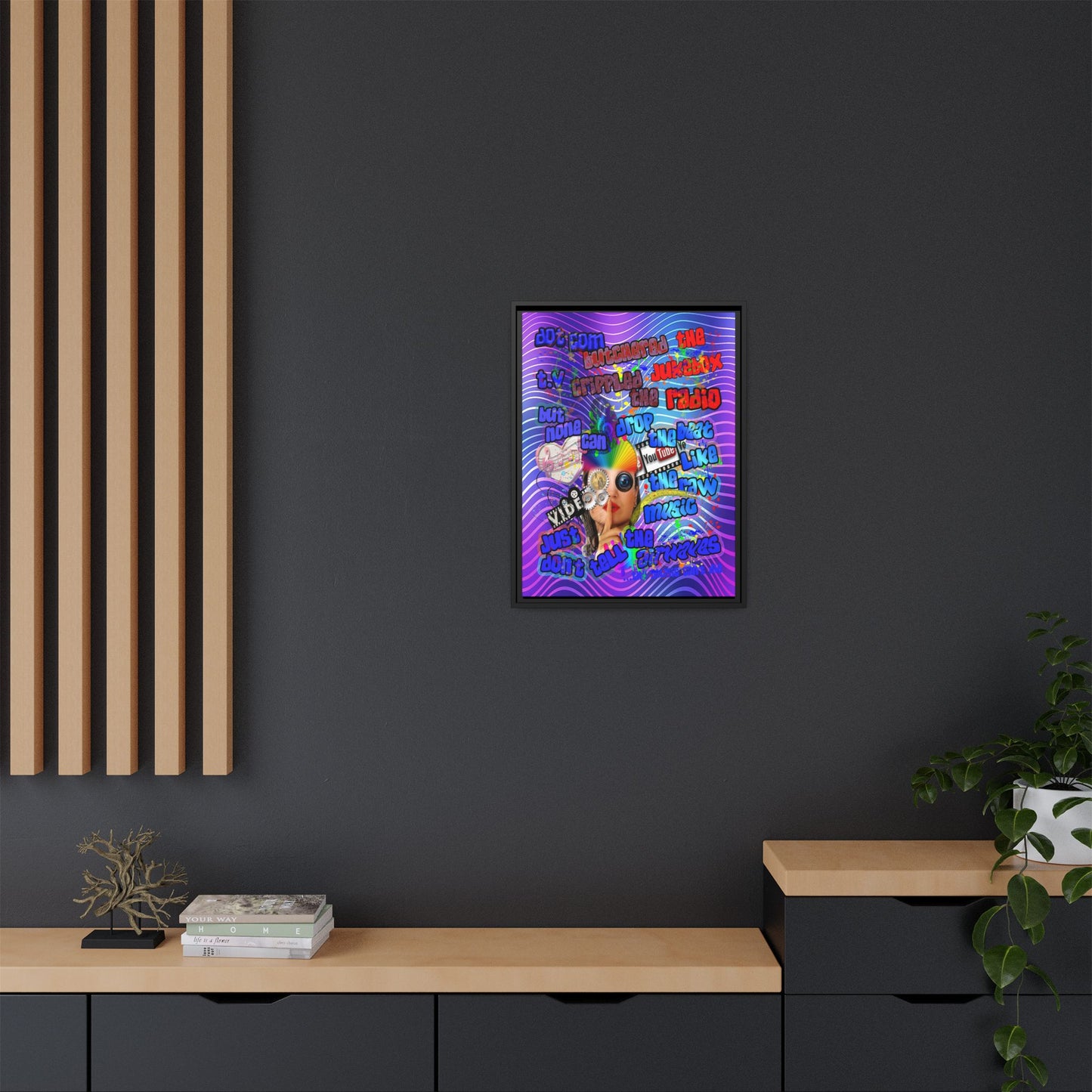 drop the beat - framed canvas art (purple wave)
