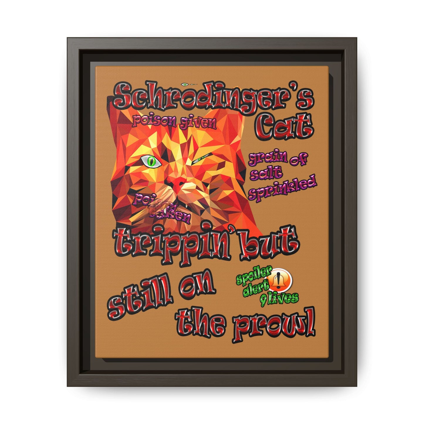 schrodinger's cat - framed canvas art (light brown)