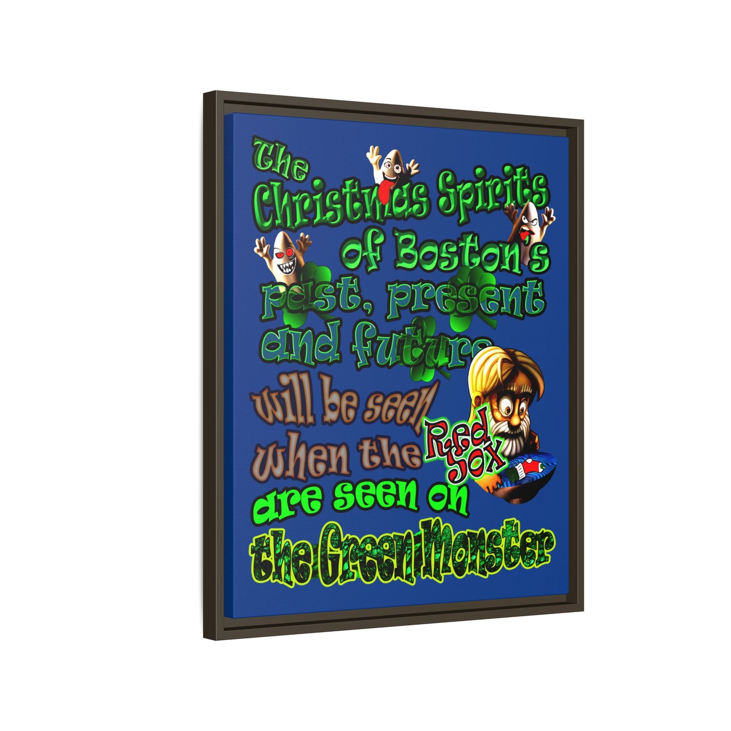 christmas spirits of boston - framed canvas art (dark blue)