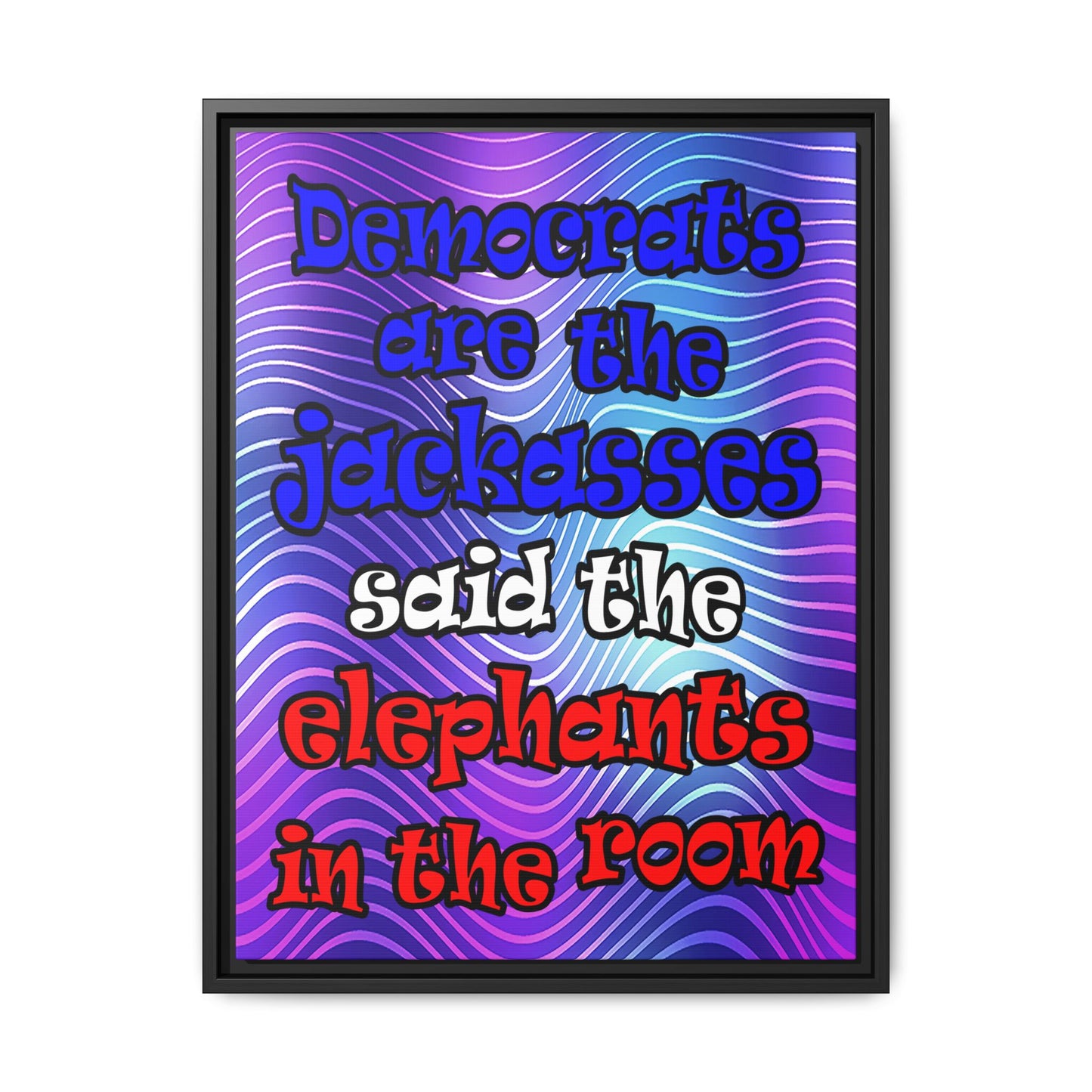 donkeys and elephants - framed canvas art (purple wave)