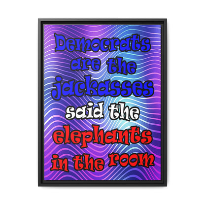 donkeys and elephants - framed canvas art (purple wave)