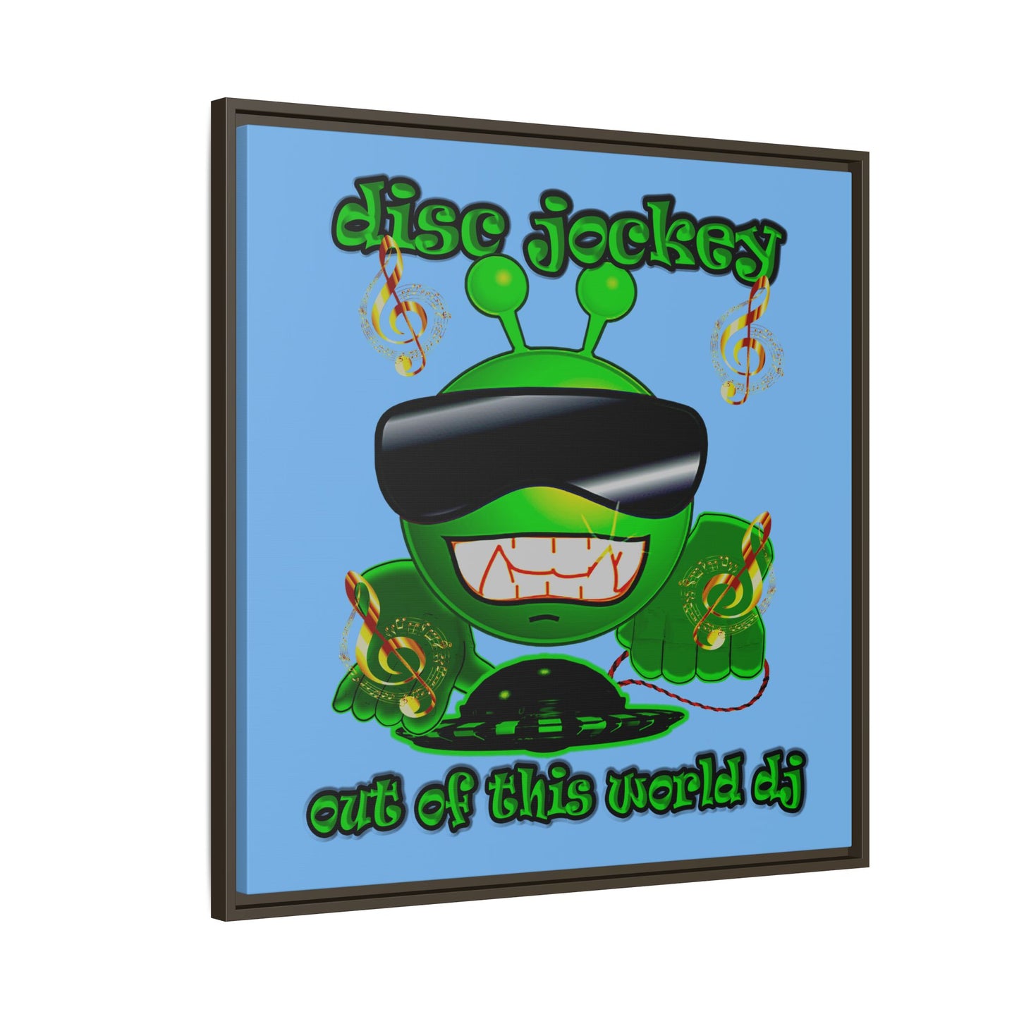 disc jockey - framed canvas art (light blue)