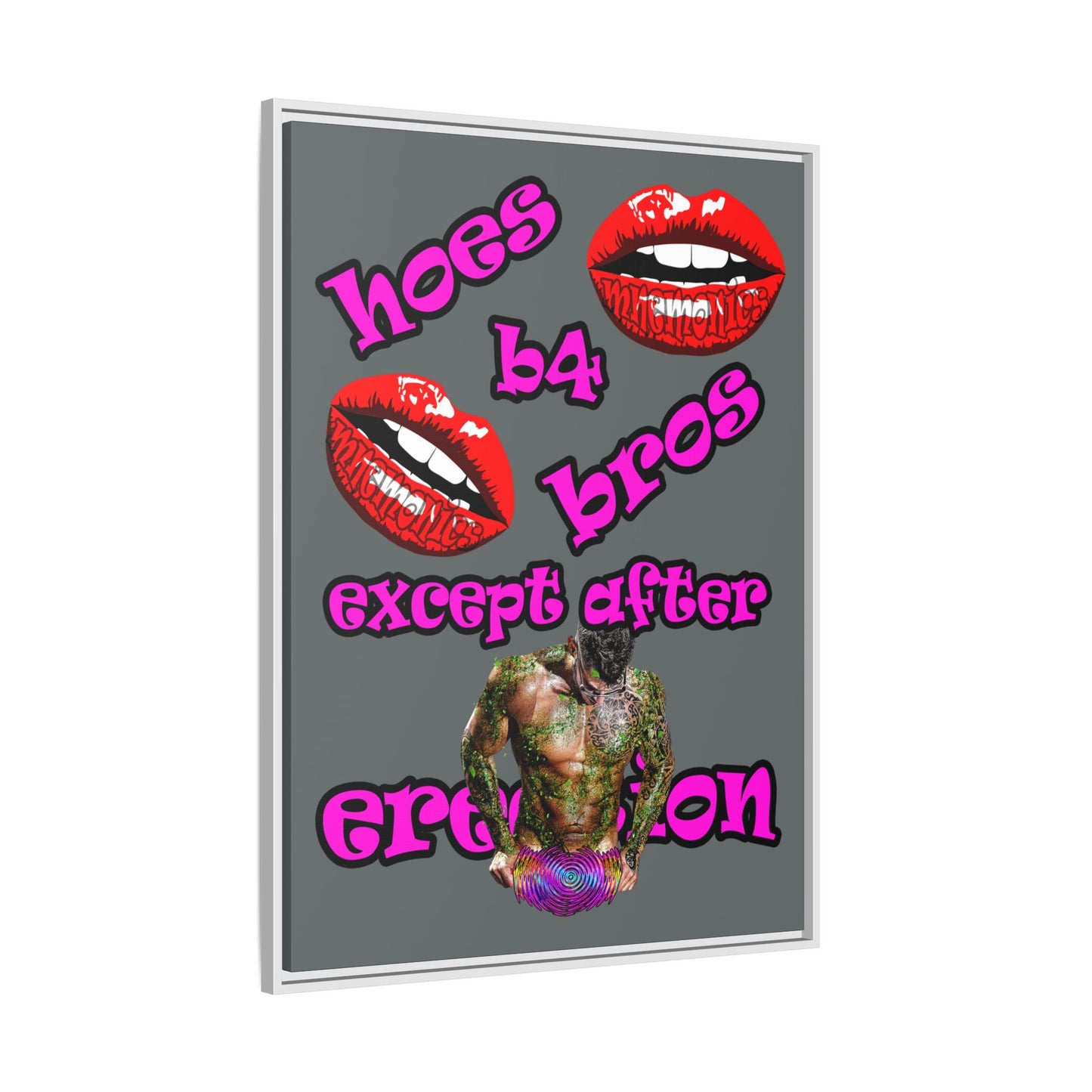 hoes b4 bros - framed canvas art (dark grey)