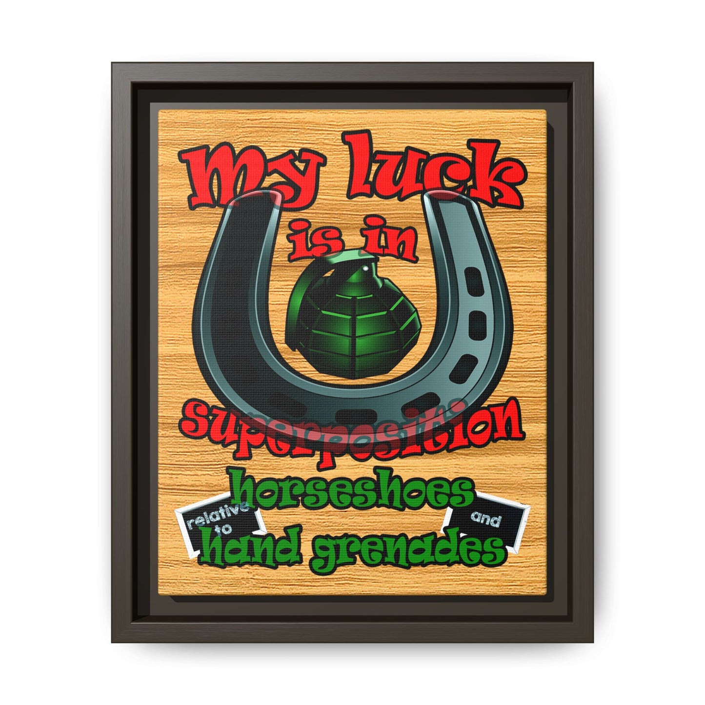my luck - framed canvas art (butterscotch wood finish)