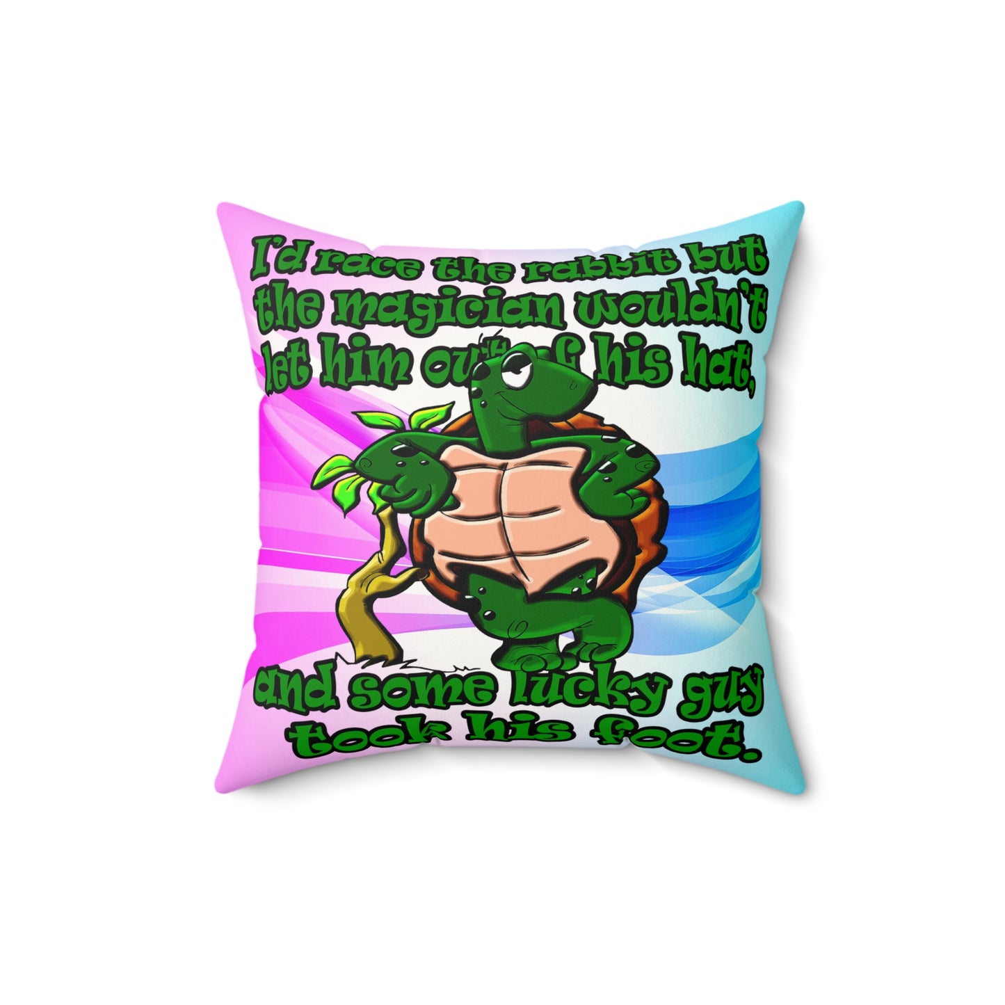 turtle race - Faux Suede Square Pillow - (light blue-pink wave)
