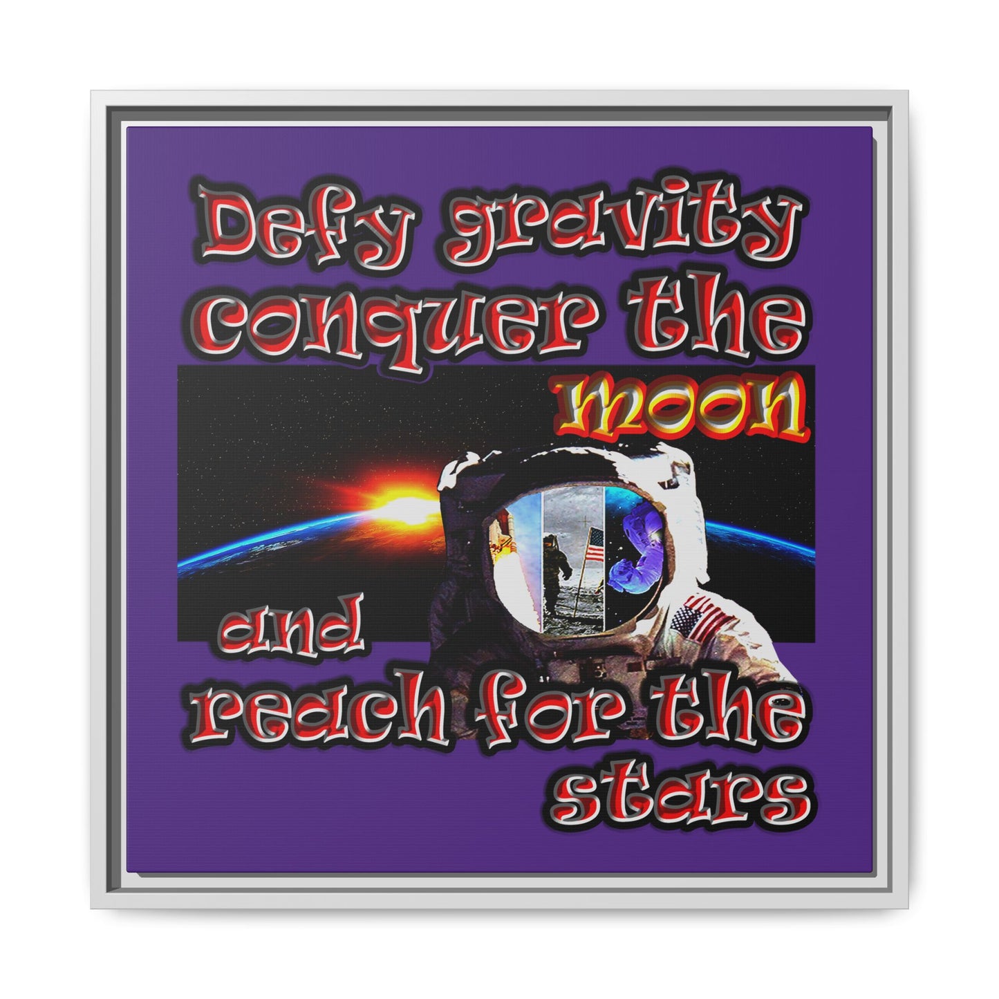 defy conquer reach - framed canvas art (purple)
