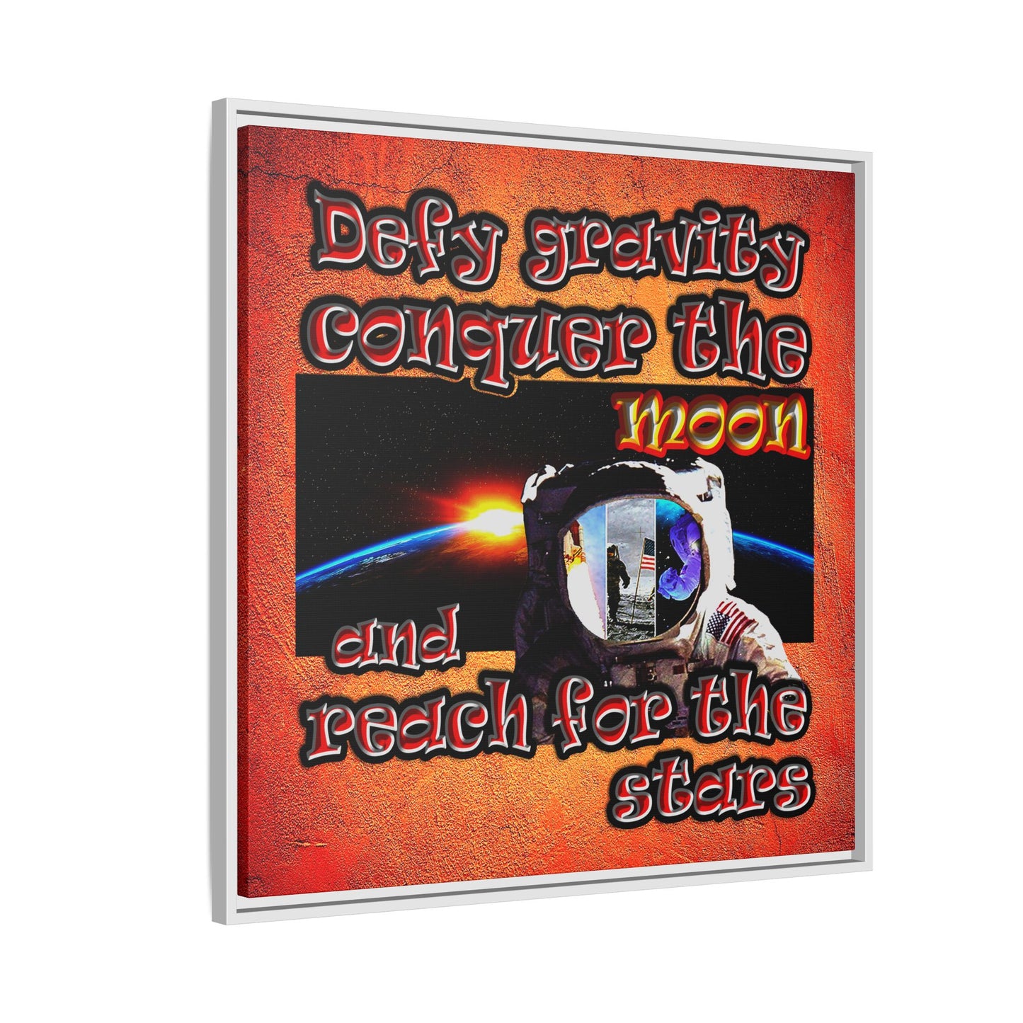 defy conquer reach - framed canvas art (burnt orange)