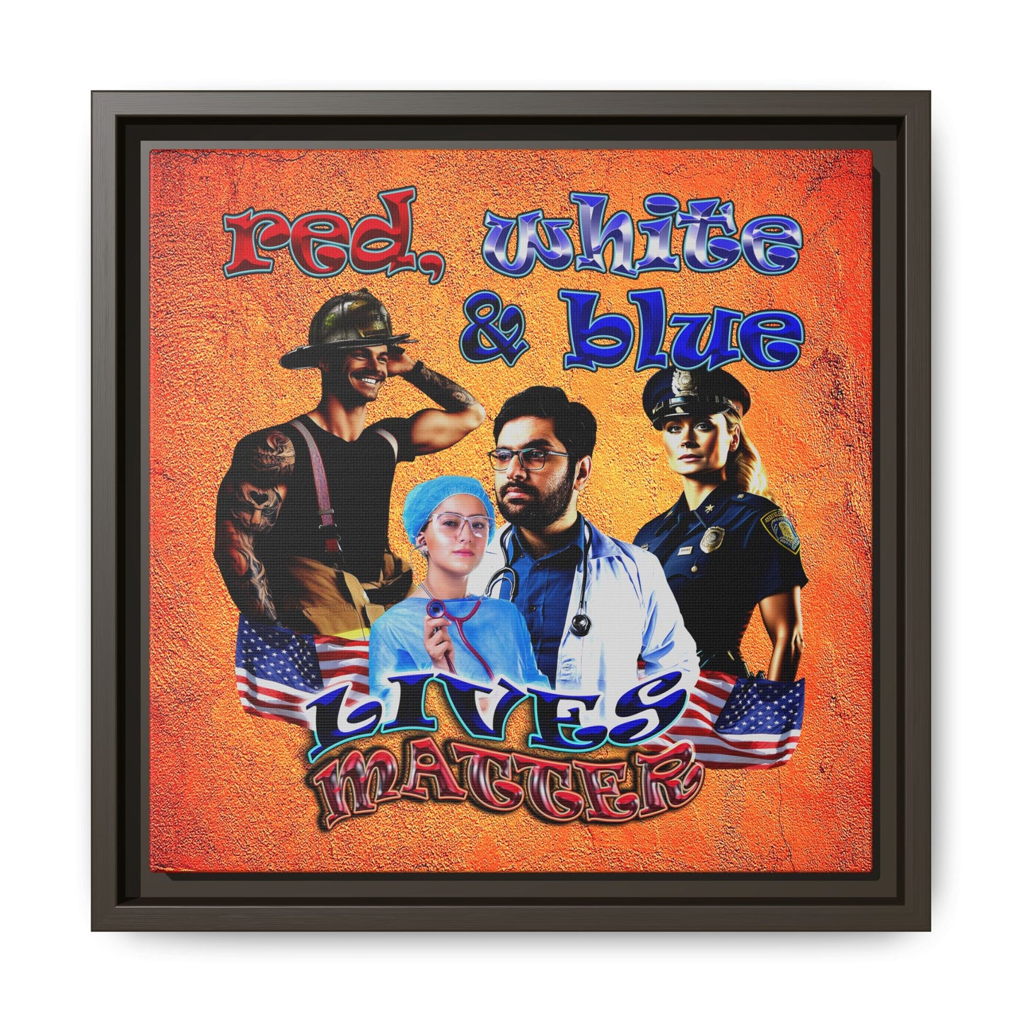 rw&b lives matter - framed canvas art (burnt orange)