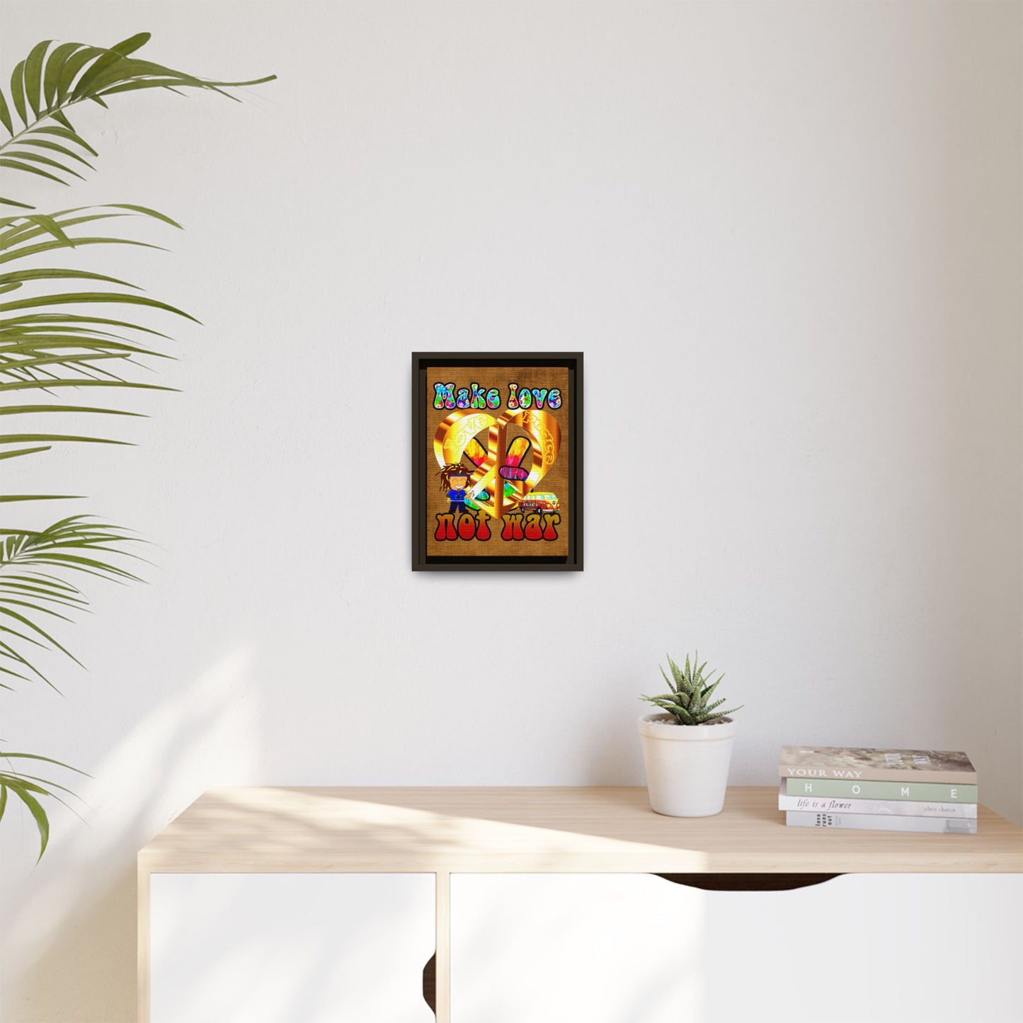 love peace - framed canvas art (brown papyrus)