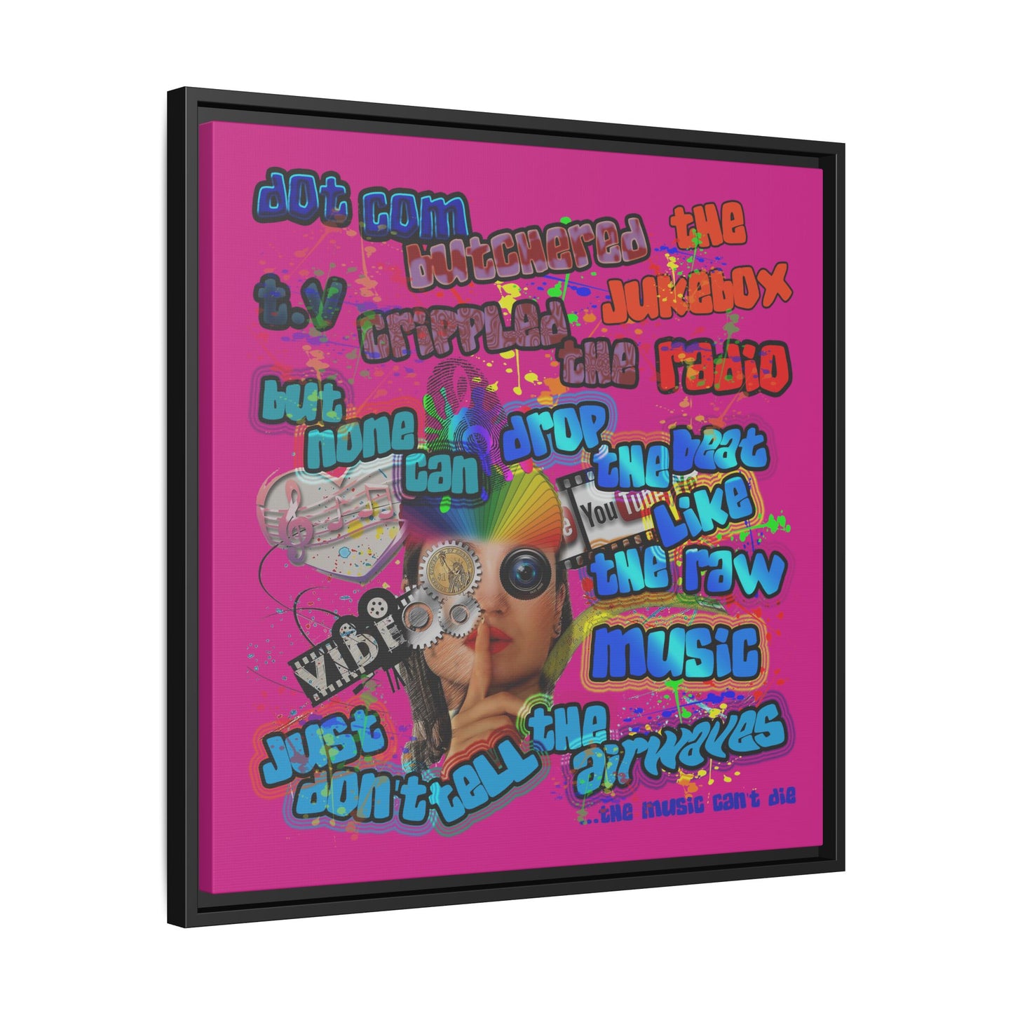 drop the beat - framed canvas art (pink)